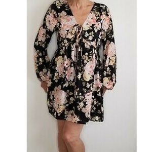 NEW Sadie & Sage Black Floral Babydoll Dress XS
